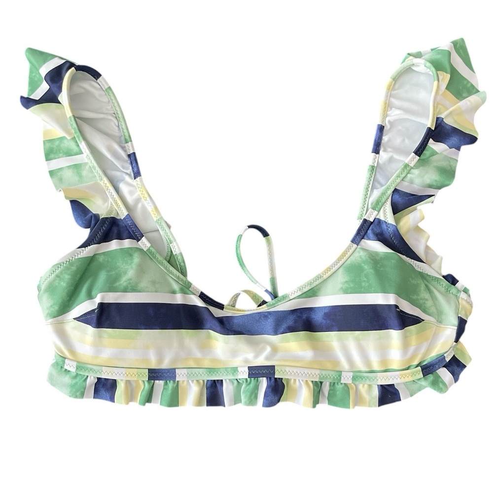 NWoT Aerie Green Striped Ruffle Striped Vacation Hawaii Bikini Top
